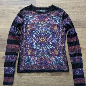 90s Sheer Bohemian Long Sleeved Patterned Shirt